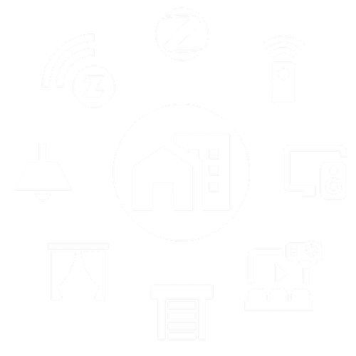 fehér zigbee, zwave, infra, tv, mozi, redőny, függöny, lámpa, ház és iroda vezérlés ikonok